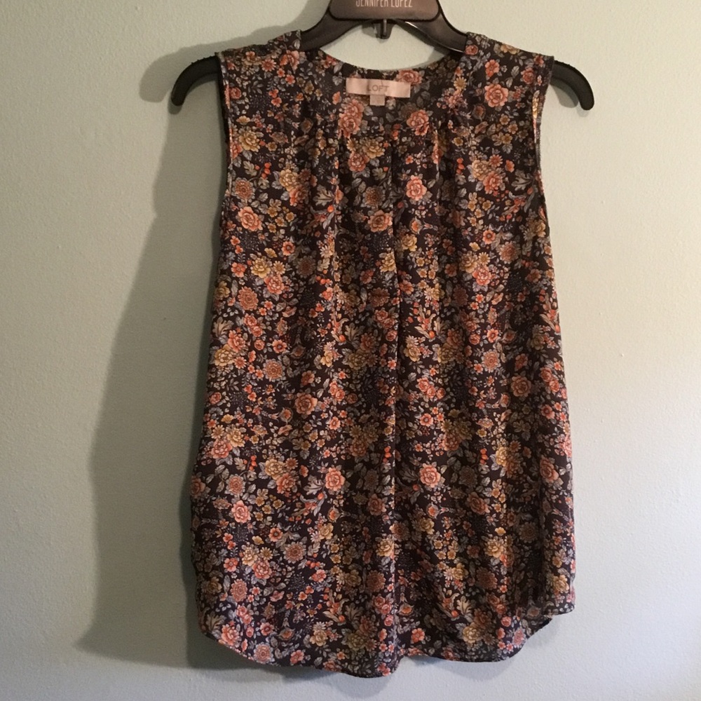LOFT Floral Sleeveless Blouse - Blue and Orange